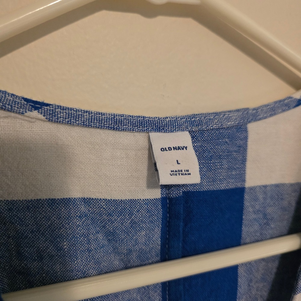 Old Navy Womens Wrap Dress Size Large Blue Gingham Linen Blend Ruffle Cottage - Picture 4 of 9